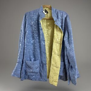 Dreamsacks Wom Sz M 100% Silk Kimono Jacket Reversible Blue Green Lightweight